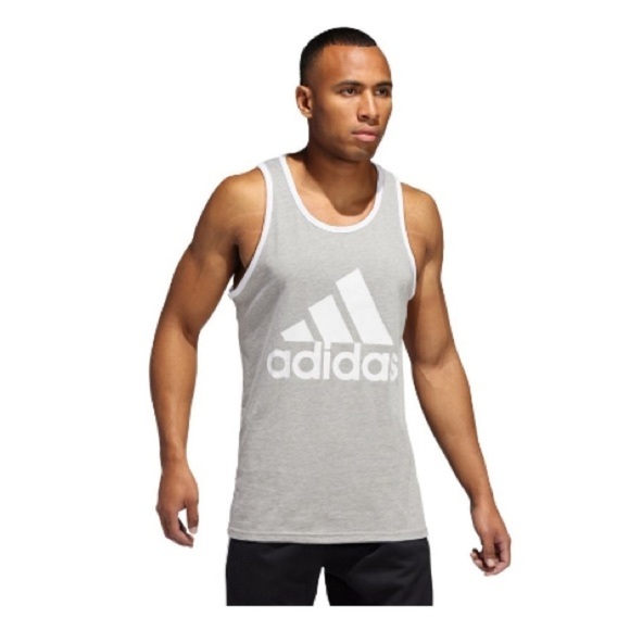 Adidas Mens Logo Tank Shirt Grey Heather White, sleeveless shirt - Picture 1 of 7